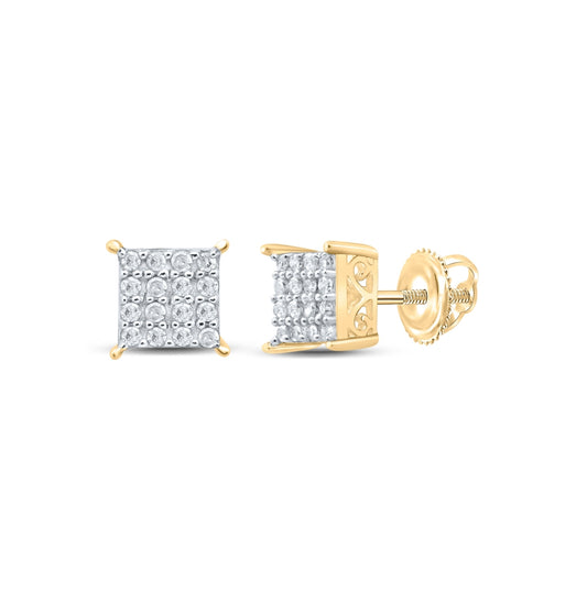 Sterling Silver Or Yellow-tone Sterling Silver Womens Round Diamond Square Earrings