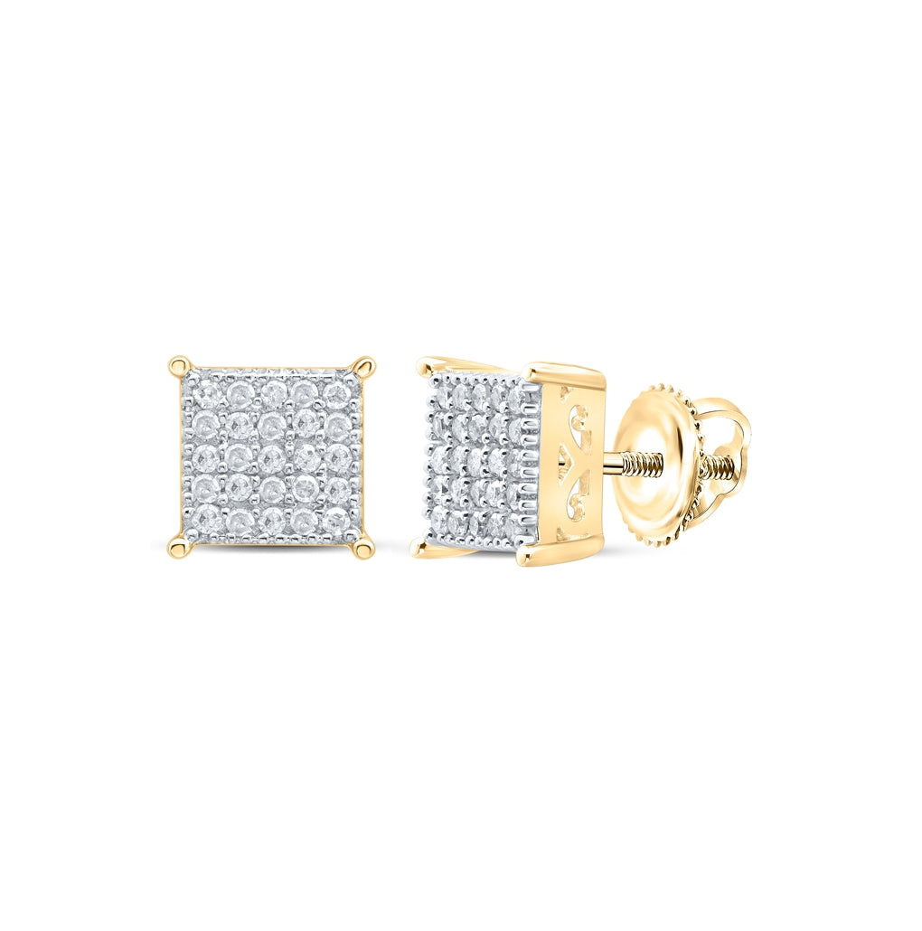 Sterling Silver Or Yellow-tone Sterling Silver Womens Round Diamond Square Earrings