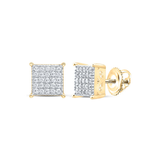 Sterling Silver Or Yellow-tone Sterling Silver Womens Round Diamond Square Earrings