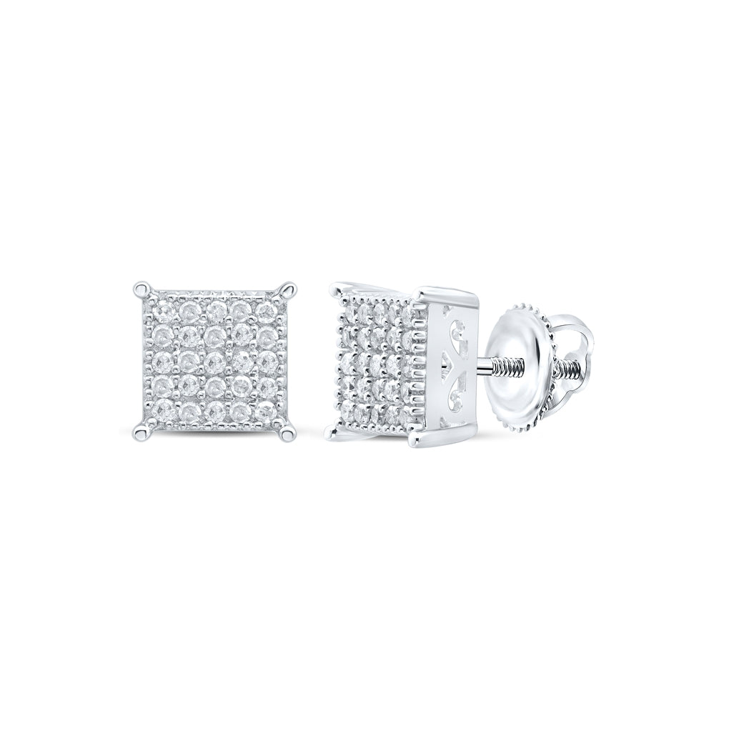 Sterling Silver Or Yellow-tone Sterling Silver Womens Round Diamond Square Earrings