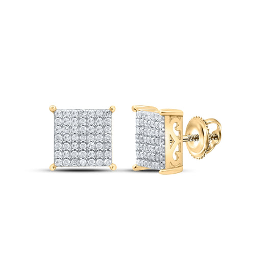 Sterling Silver Or Yellow-tone Sterling Silver Womens Round Diamond Square Earrings