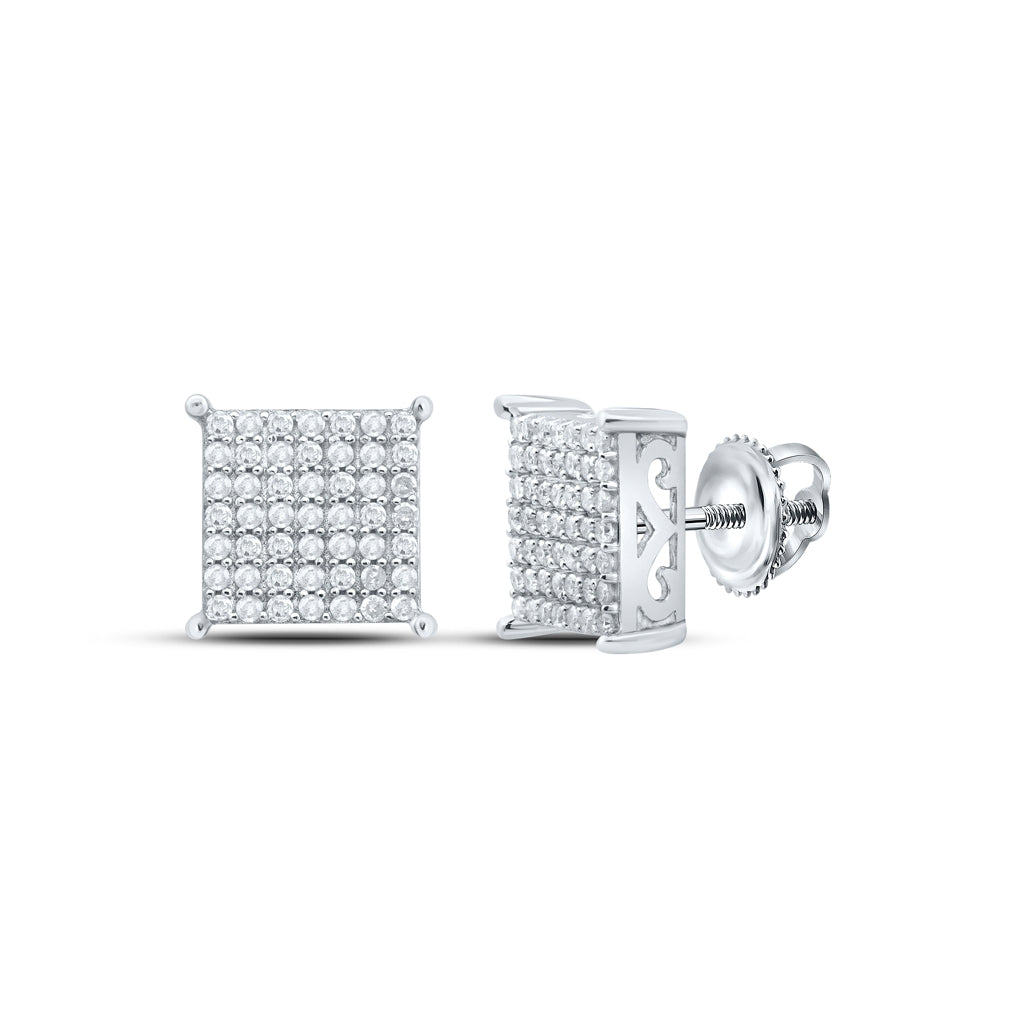 Sterling Silver Or Yellow-tone Sterling Silver Womens Round Diamond Square Earrings