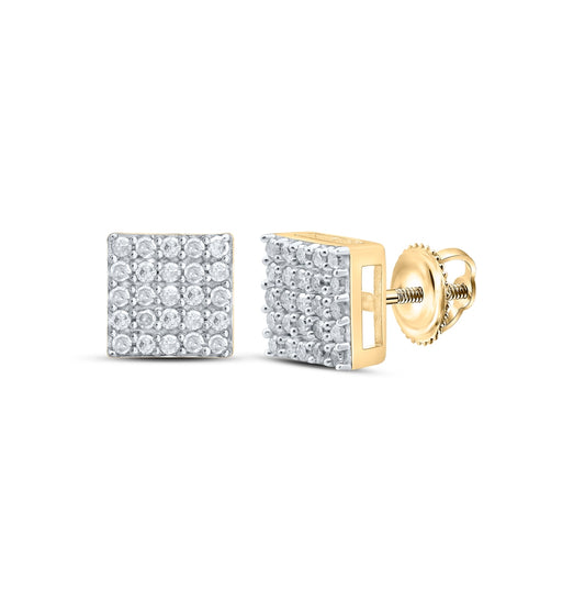 Sterling Silver Or Yellow-tone Sterling Silver Womens Round Diamond Square Earrings
