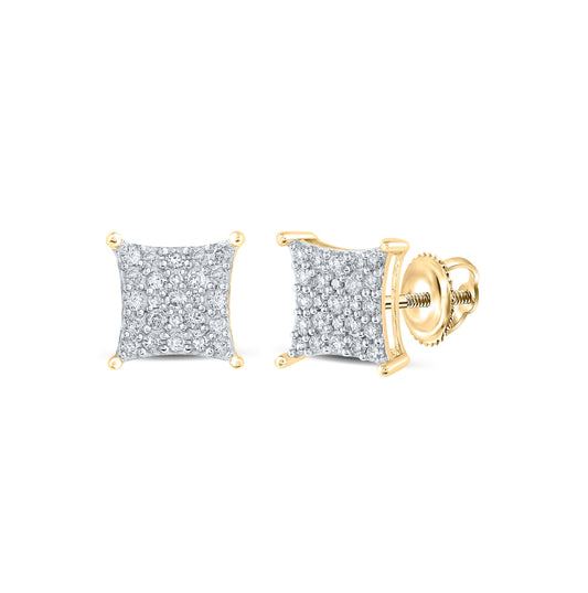 10K Yellow Gold Women's Round Diamond Square Earring 1/4ctw