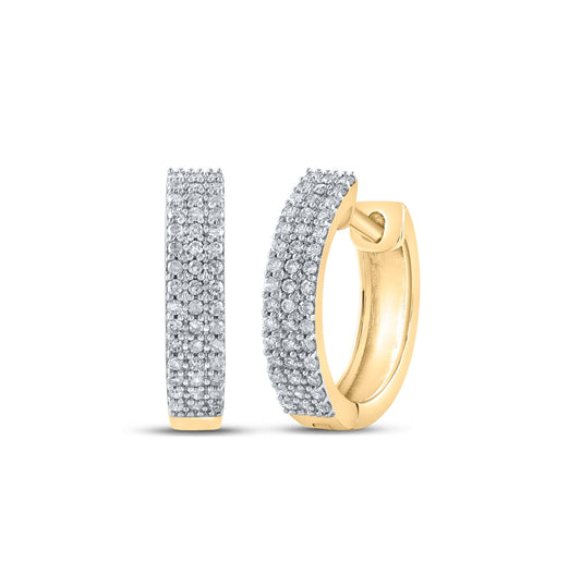 10K Yellow Gold Womens Round Diamond Hoop Earrings 1/4ctw