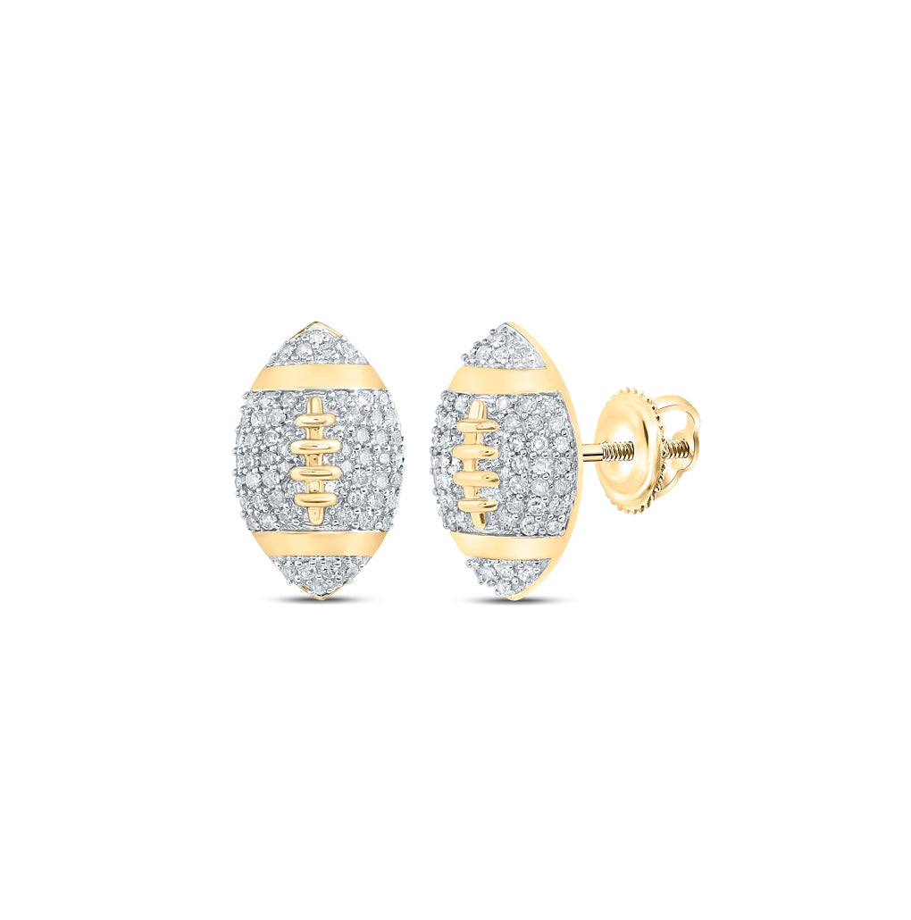 10K Yellow Gold Womens Round Diamond Football Fashion Earrings 1/3 Cttw