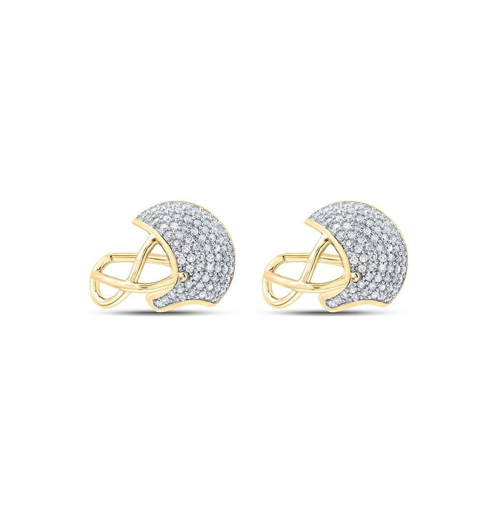 10K Yellow Gold Womens Round Diamond Football Helmet Fashion Earrings 3/8 Cttw