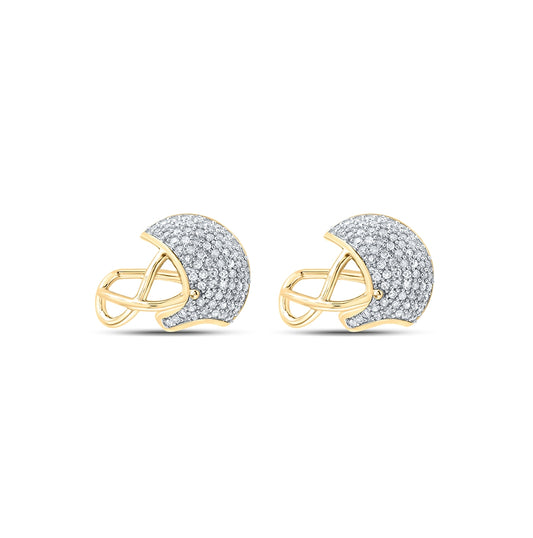 10K Yellow Gold Womens Round Diamond Football Helmet Fashion Earrings 3/8 Cttw
