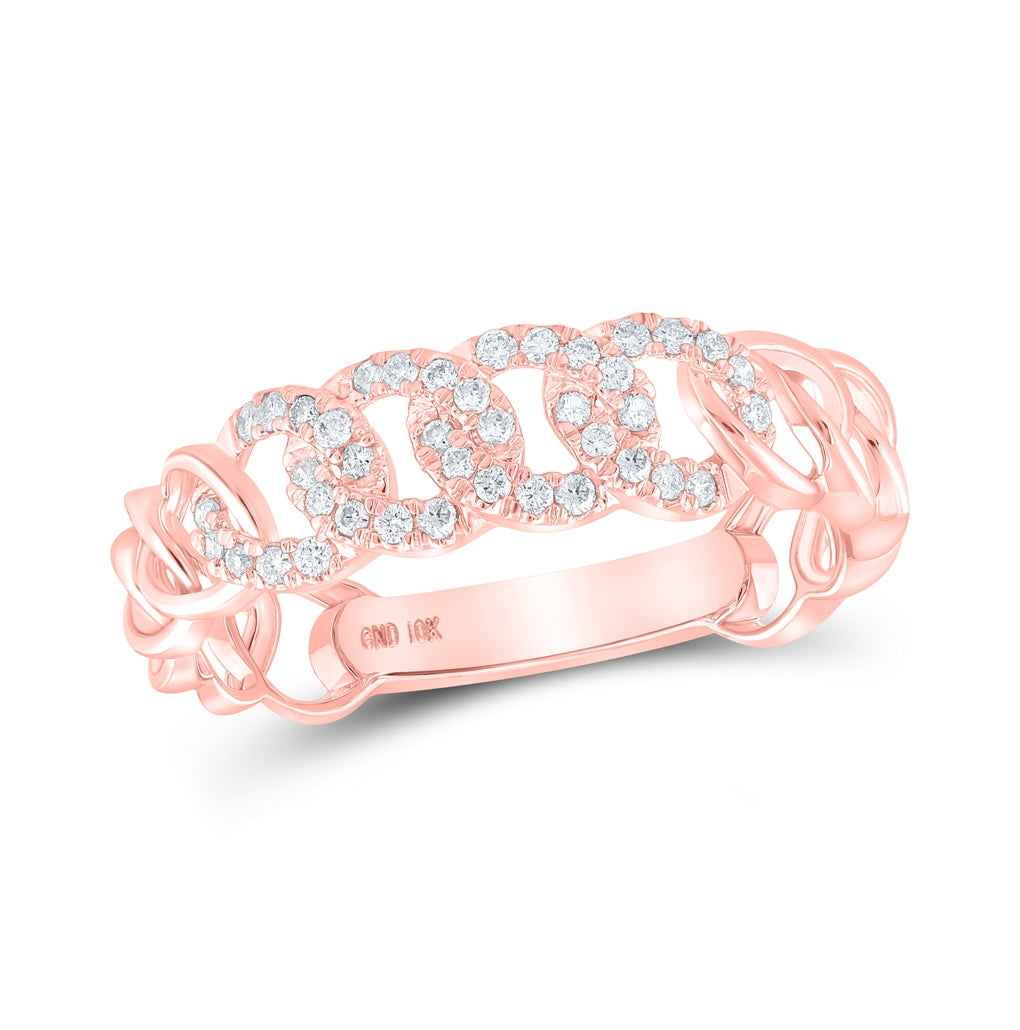 10K Rose Gold Womens Round Diamond Curb Link Stackable Band Ring 1/6 Cttw, Womens Size: 5-10
