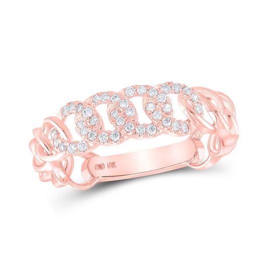 10K Rose Gold Womens Round Diamond Curb Link Stackable Band Ring 1/6 Cttw, Womens Size: 5-10