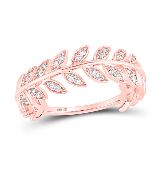 10K Rose Gold Womens Round Diamond Leaf Stackable Band Ring 1/8 Cttw, Womens Size: 5-10