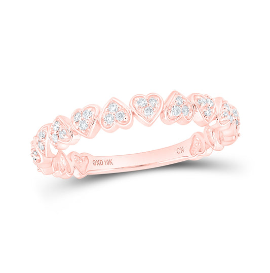 10K Rose Gold Womens Round Diamond Heart Stackable Band Ring 1/8 Cttw, Womens Size: 5-10