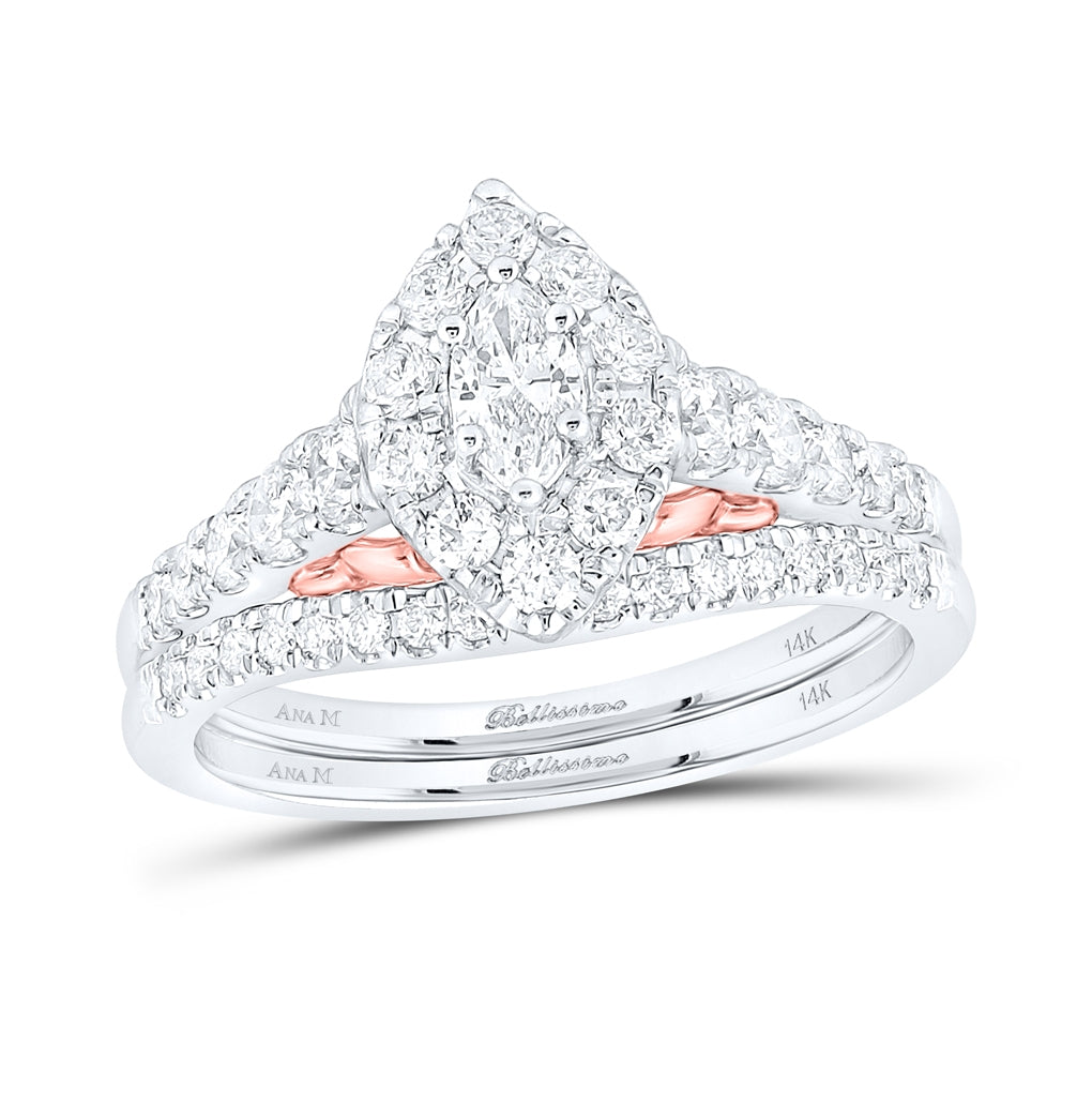 14K Two-tone Gold Marquise Diamond Bridal Wedding Ring Band Set 1 Cttw, Womens Size: 5-10