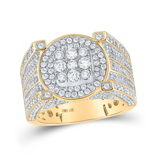 10K Yellow Gold Mens Round Diamond Circle Ring 2-1/3 Cttw, Mens Size: 7-13