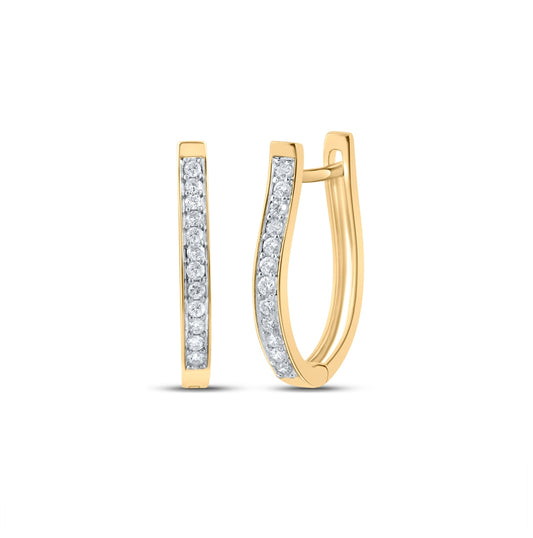 10K Yellow Gold Womens Round Diamond Hoop Earrings 1/4 Cttw