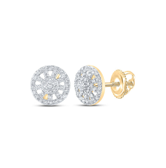 10K Yellow Gold Womens Round Diamond Wagon Wheel Cluster Earrings 1/3 Cttw