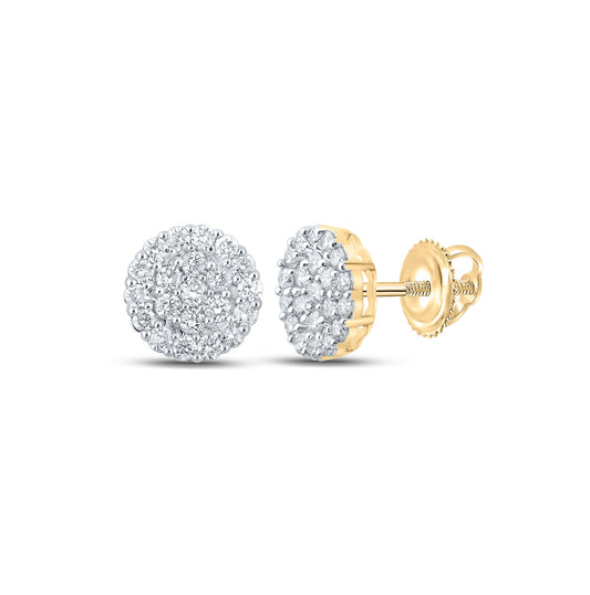 10K Yellow Gold Round Diamond Cluster Earrings 2-1/2 Cttw
