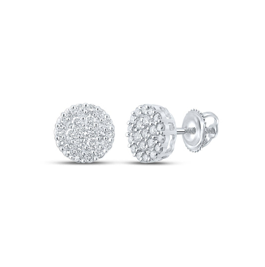 10K White Or Yellow Gold Round Diamond Cluster Earrings