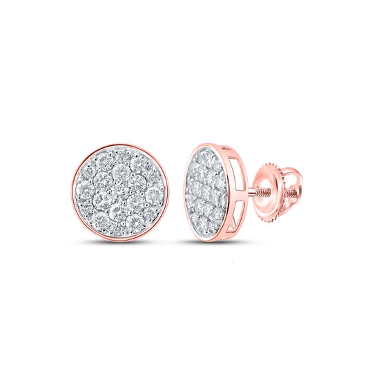 10K Rose Gold Round Diamond Cluster Earrings 1 Cttw