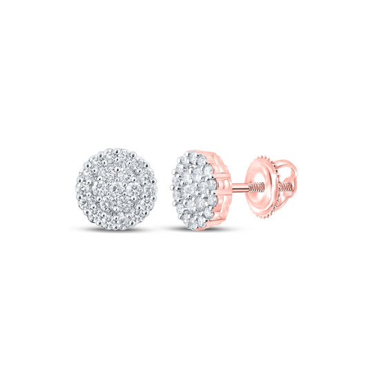 10K Rose Gold Round Diamond Cluster Earrings 1-5/8 Cttw
