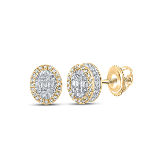 10K Yellow Gold Baguette Diamond Oval Earrings 1/2 Cttw