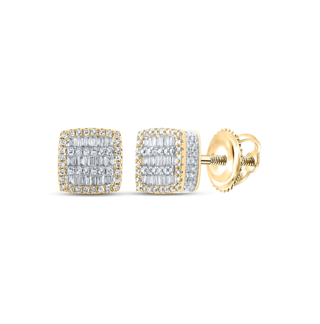 10K Yellow Gold Baguette Diamond Square Earrings 3/4ctw