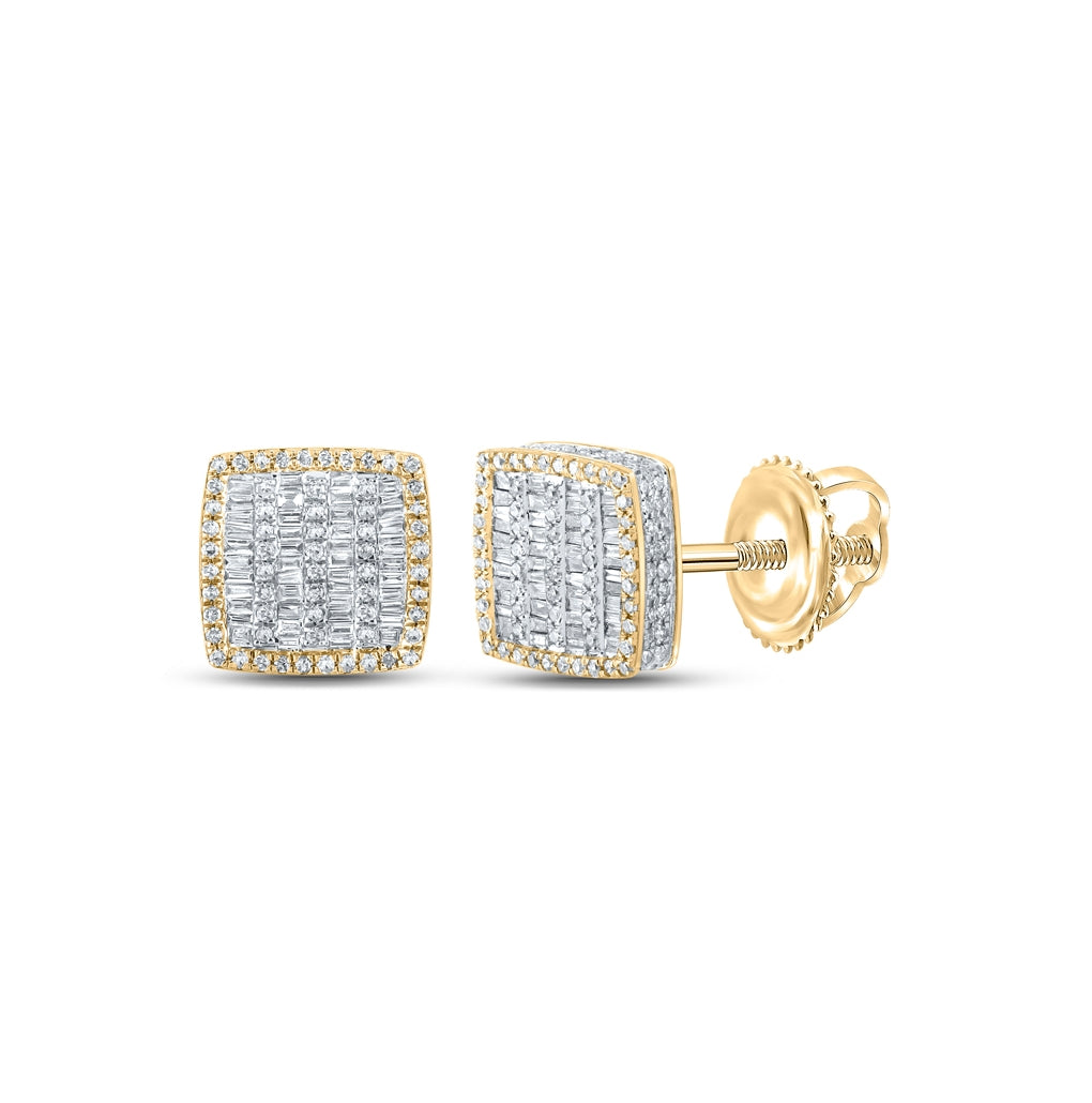 10K Yellow Gold Baguette Diamond Square Earrings 1 Cttw