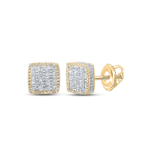 10K Yellow Gold Baguette Diamond Square Earrings 1 Cttw
