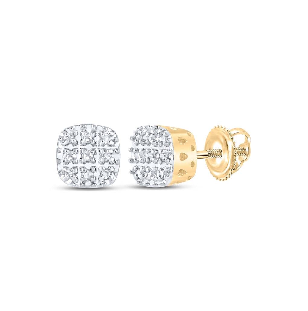 10K Yellow Gold Round Diamond Square Earrings 1/20 Cttw, Length: 0.19 In, Width: 0.19 In