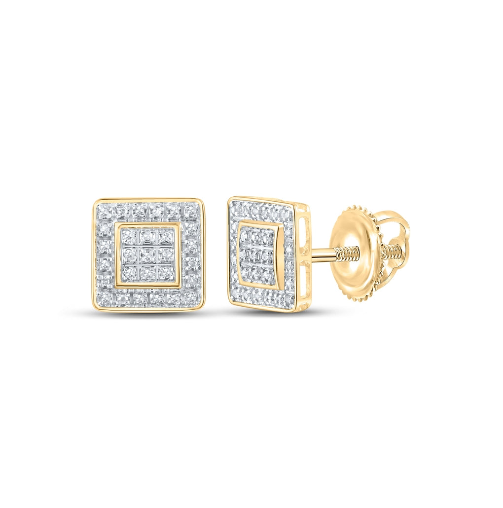 10K White Or Yellow Gold Round Diamond Square Earrings