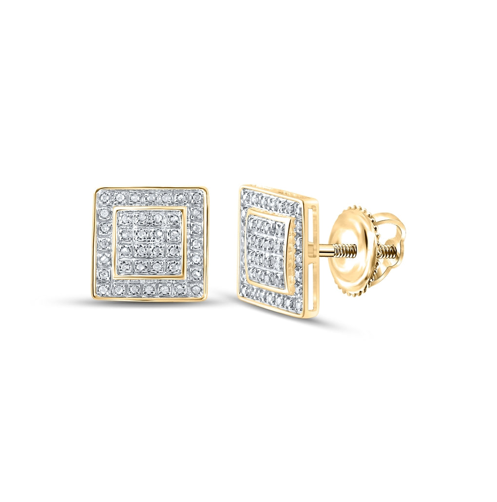 10K Yellow Gold Round Diamond Square P3 Mens Earrings 1/4 Cttw