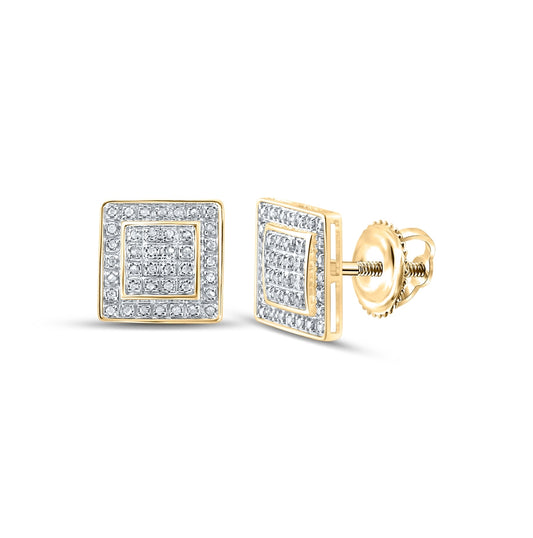 10K Yellow Gold Round Diamond Square P3 Mens Earrings 1/4 Cttw