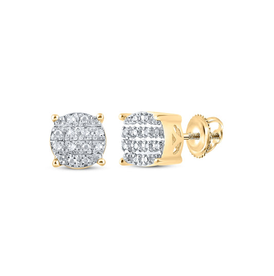 10K Yellow Gold Round Diamond Cluster Earrings 1/12 Cttw, Length: 0.21 In, Width: 0.21 In