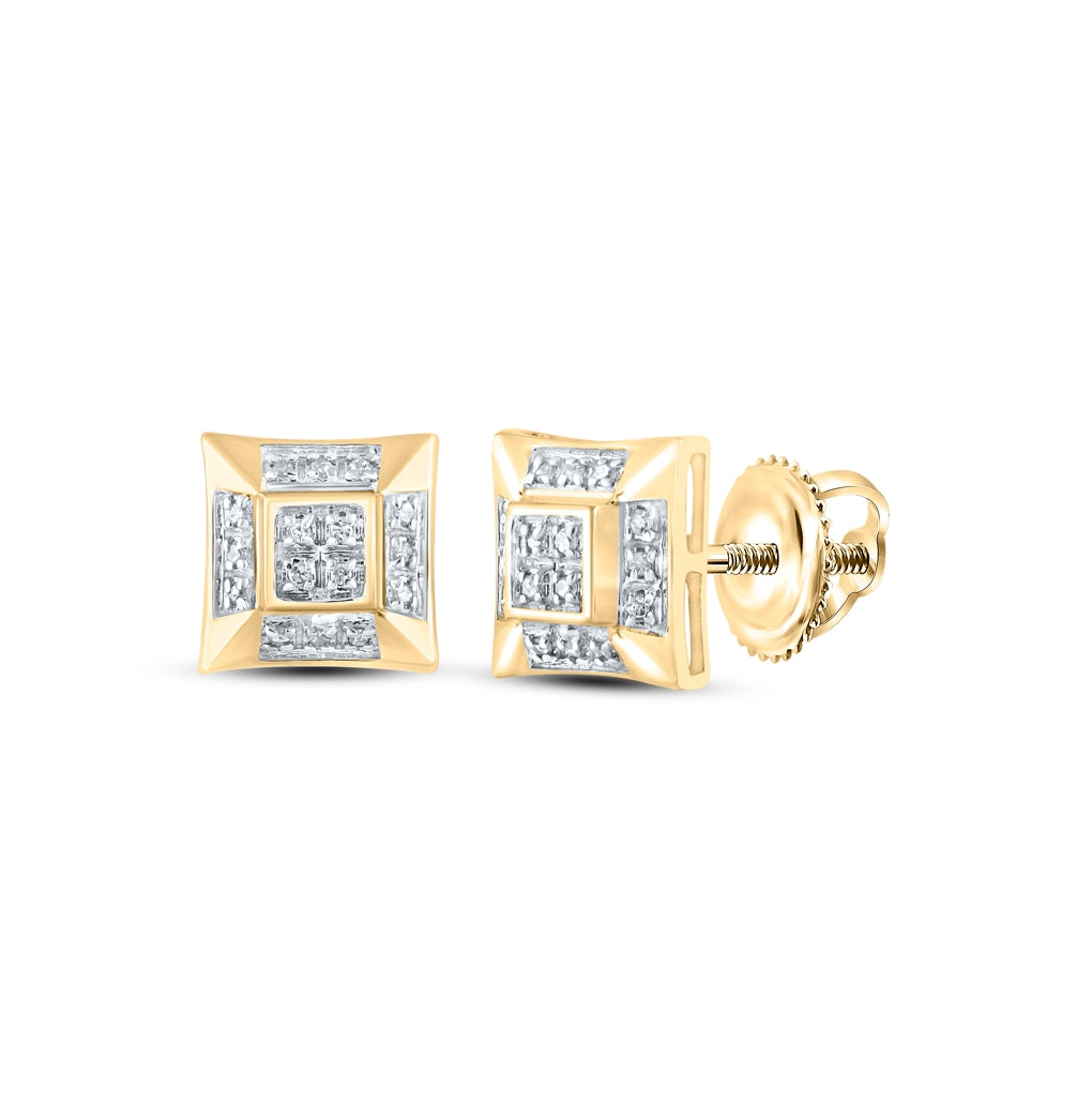 10K White Or Yellow Gold Round Diamond Square Earrings