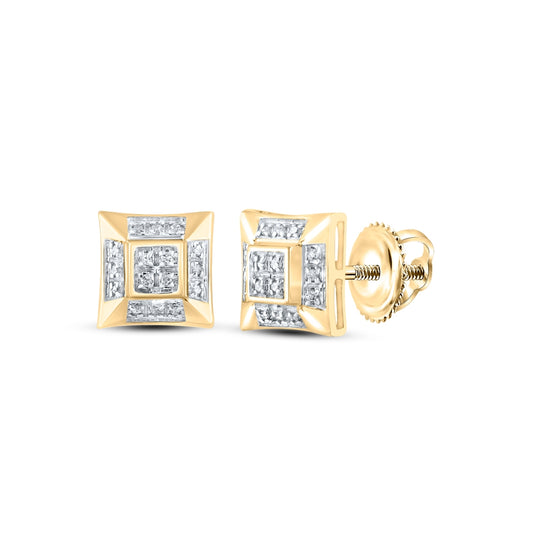 10K White Or Yellow Gold Round Diamond Square Earrings