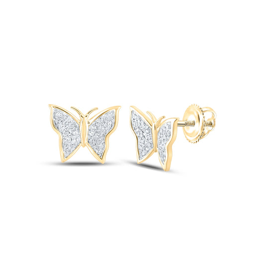 10K White Or Yellow Gold Womens Round Diamond Butterfly Earrings