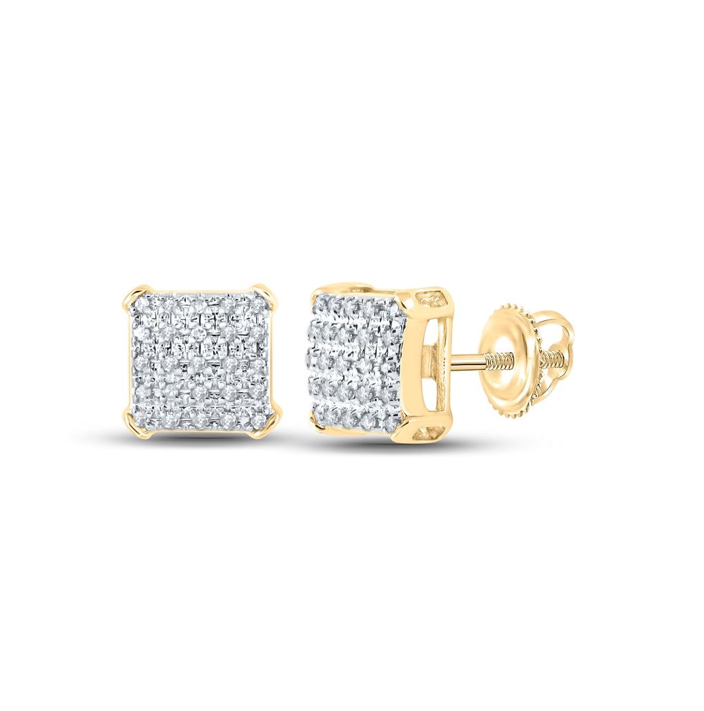 10K White Or Yellow Gold Round Diamond Square Earrings