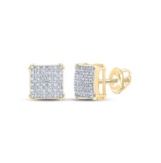 10K Yellow Gold Round Diamond P3 Mens Square Earring 1/5 Cttw