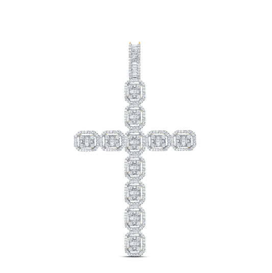 10K Yellow Gold Mens Baguette Diamond Cross Charm Pendant 2-1/3 Cttw, Length: 2.87 In, Width: 1.66 In