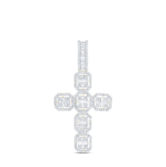 10K Yellow Gold Mens Baguette Diamond Cross Charm Pendant 1 Cttw, Length: 1.8 In, Width: 0.98 In