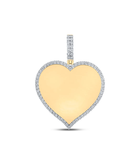 10K Yellow Gold Mens Round Diamond Heart Memory Charm Pendant 1/5 Cttw, Length: 1.77 In, Width: 1.43 In