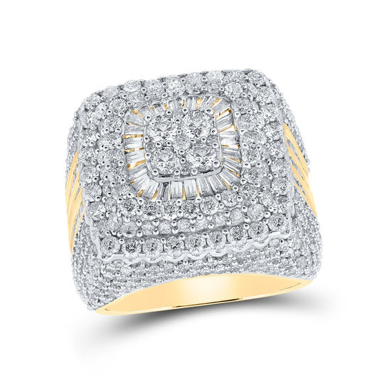 10K Yellow Gold Mens Baguette Diamond Square Cluster Ring 6-5/8 Cttw, Mens Size: 7-13