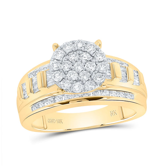10K Yellow Gold Round Dia. Cluster Wedding Engagement Ring 1ctw, Women's Size: 5-10