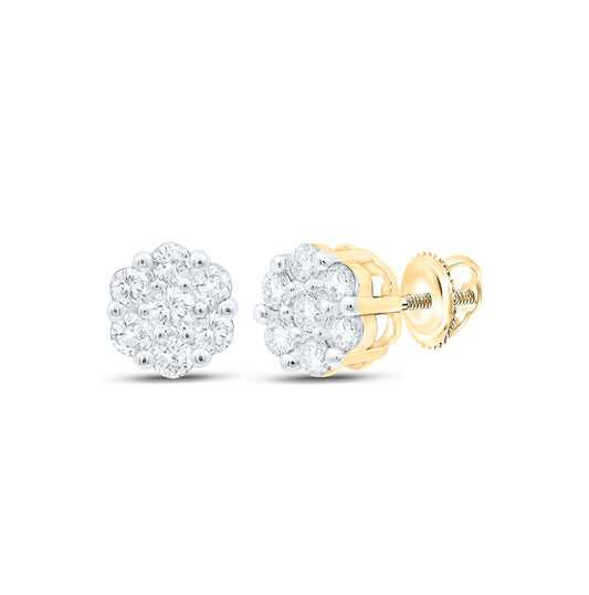 14K White Or Yellow Gold Womens Round Diamond Flower Cluster Earrings