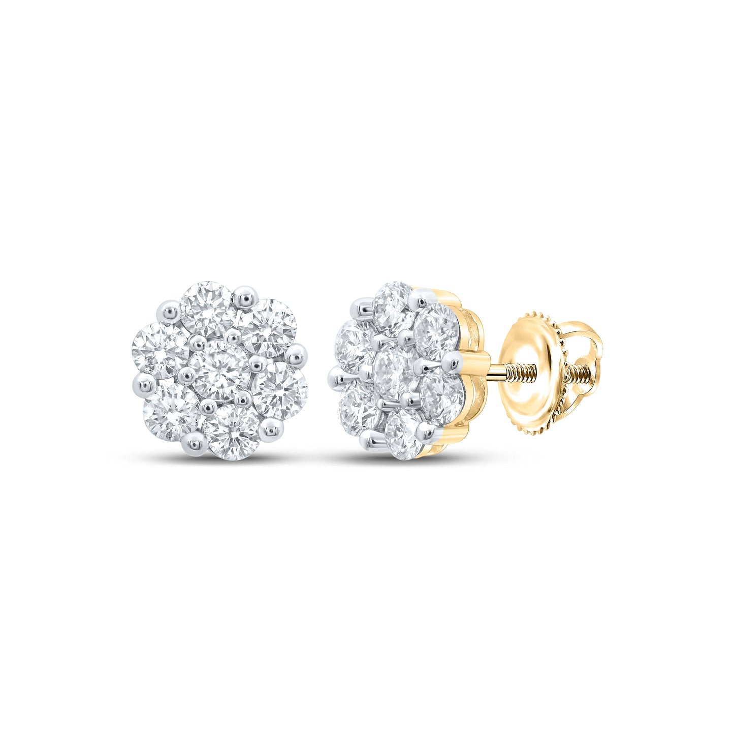 14K White Or Yellow Gold Womens Round Diamond Flower Cluster Earrings