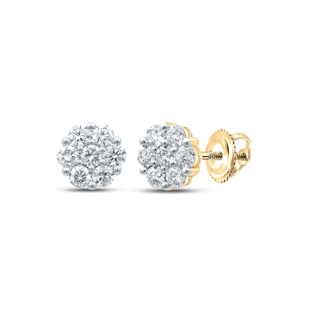 14K White Or Yellow Gold Womens Round Diamond Flower Cluster Earrings