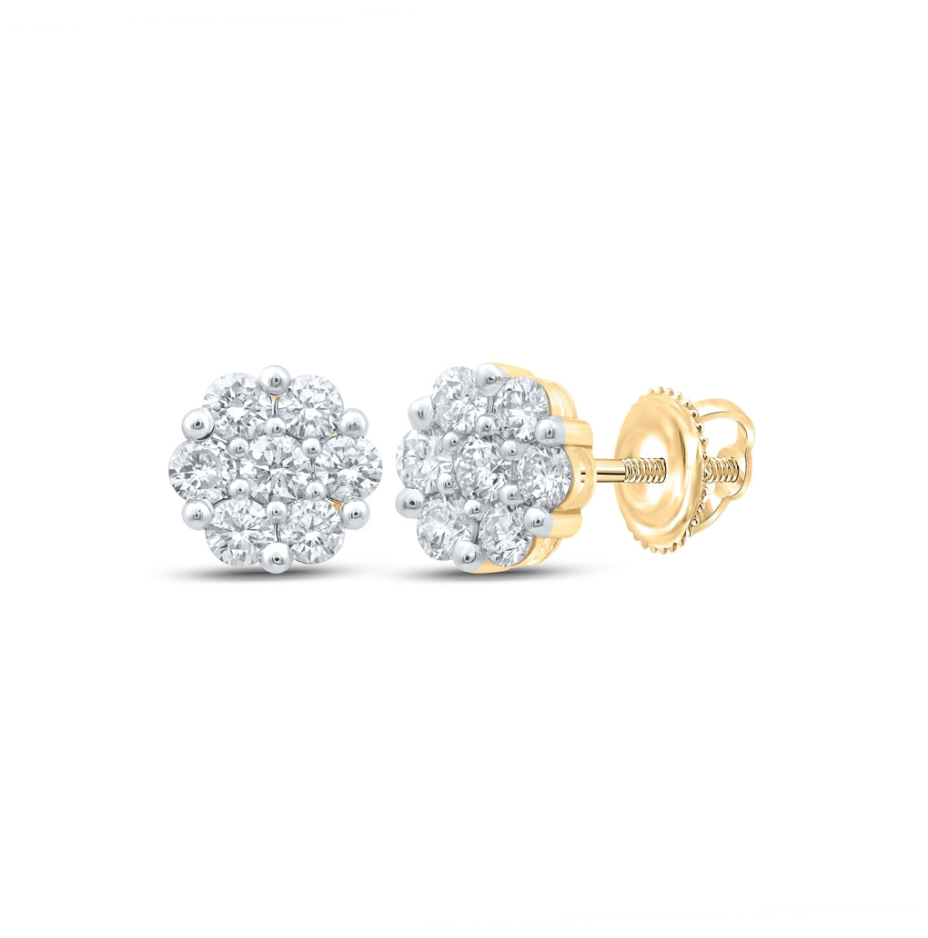 14K White Or Yellow Gold Womens Round Diamond Flower Cluster Earrings