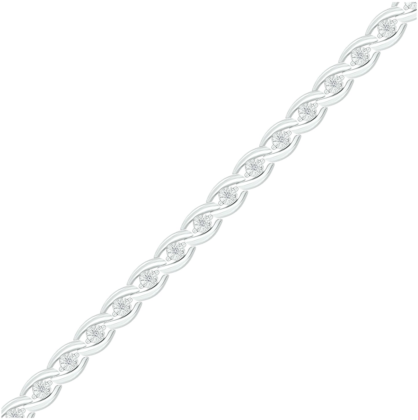 Sterling Silver Women's Round Dia. Fashion Bracelet 0.1 ctw