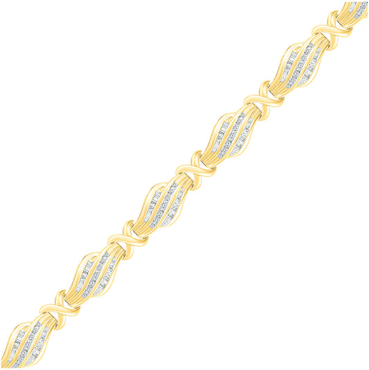 10K White Or Yellow Gold Womens Baguette Diamond Fashion Bracelet