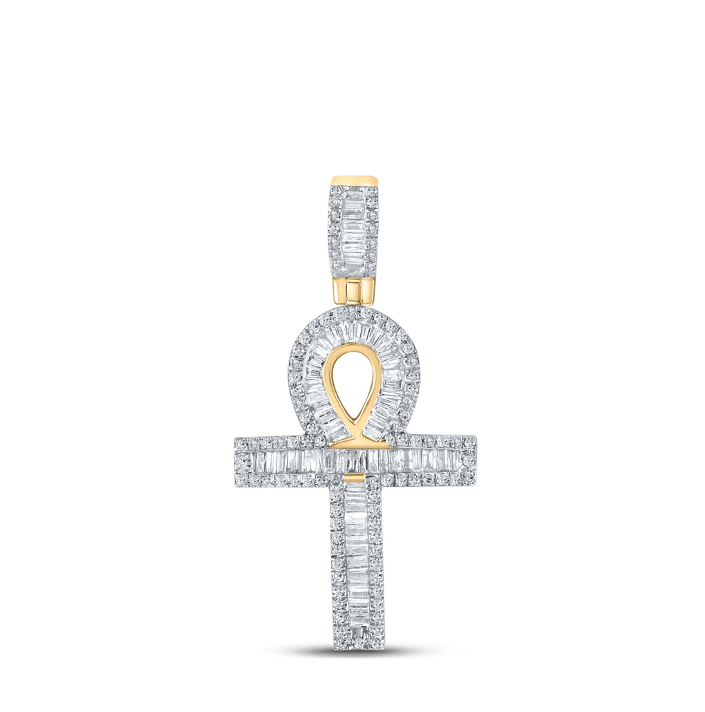 10K Yellow Gold Mens Baguette Diamond Ankh Charm Pendant 3/4 Cttw